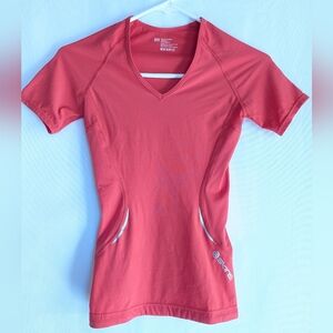 Women's Small Skins A400 Compression Red V-Neck Athletic Tee Top Short Sleeves